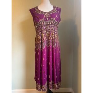 Beaded Embellished Purple Midi Dress Party Formal Gown Anarkali fairy boho bling